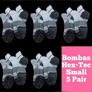 Bombas Hex-Tec Ankle Socks Small White/Black/Grey 5 Pair Brand New WithOut Tags